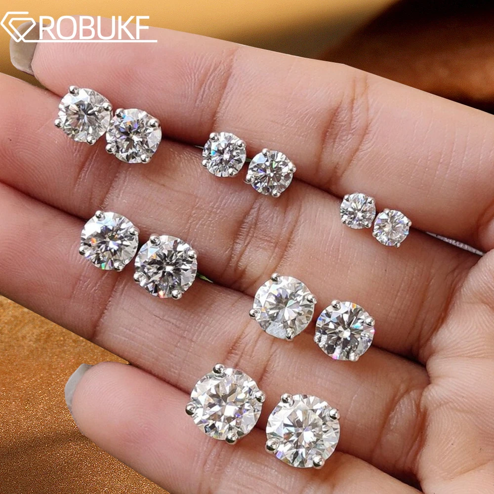 0.1-5ct Moissanite Stud Earring for Women Men Round D Color Diamond 925 Sterling Silver 18K Gold Plated Jewelry with Certificate