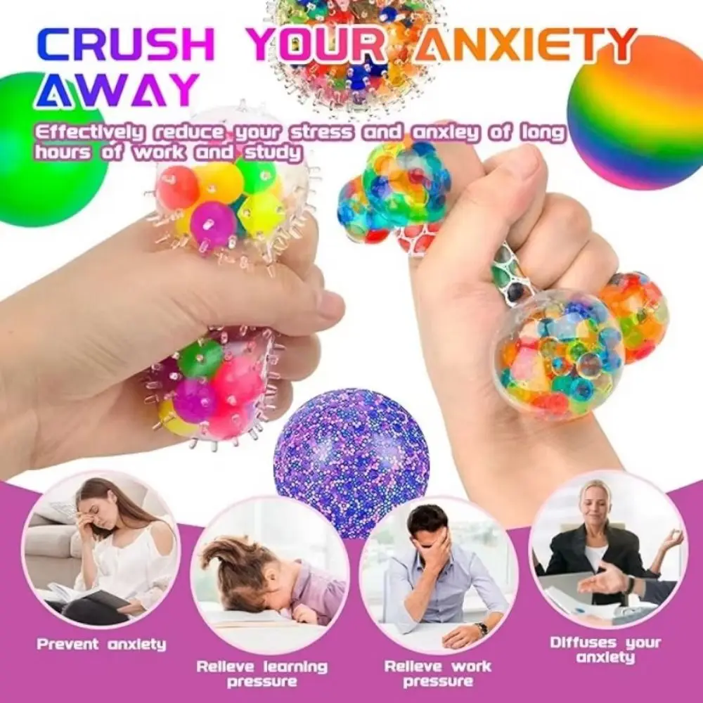 10pcs Squeezing Acne TPR Crystal Ball Transparent Solid Water Ball Pinching Toy Realistic Sphere Rainbow Ball Squeeze Toys