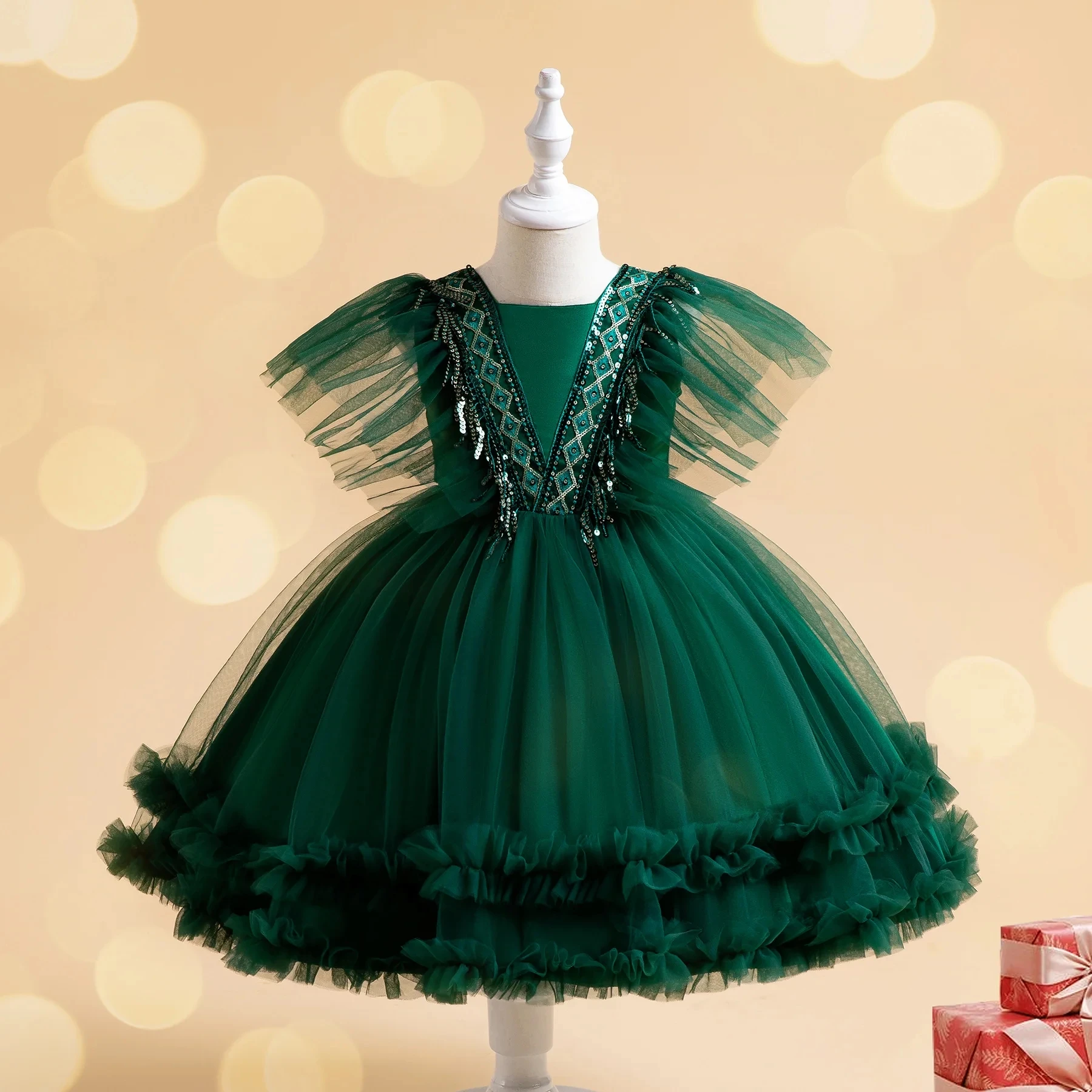 2024 neue Pailletten Weihnachten Baby Mädchen Kleid Infant1. Geburtstags feier Hochzeit Abschluss ball Kinder Kleider für Mädchen Spitze Blume Prinzessin Kleid