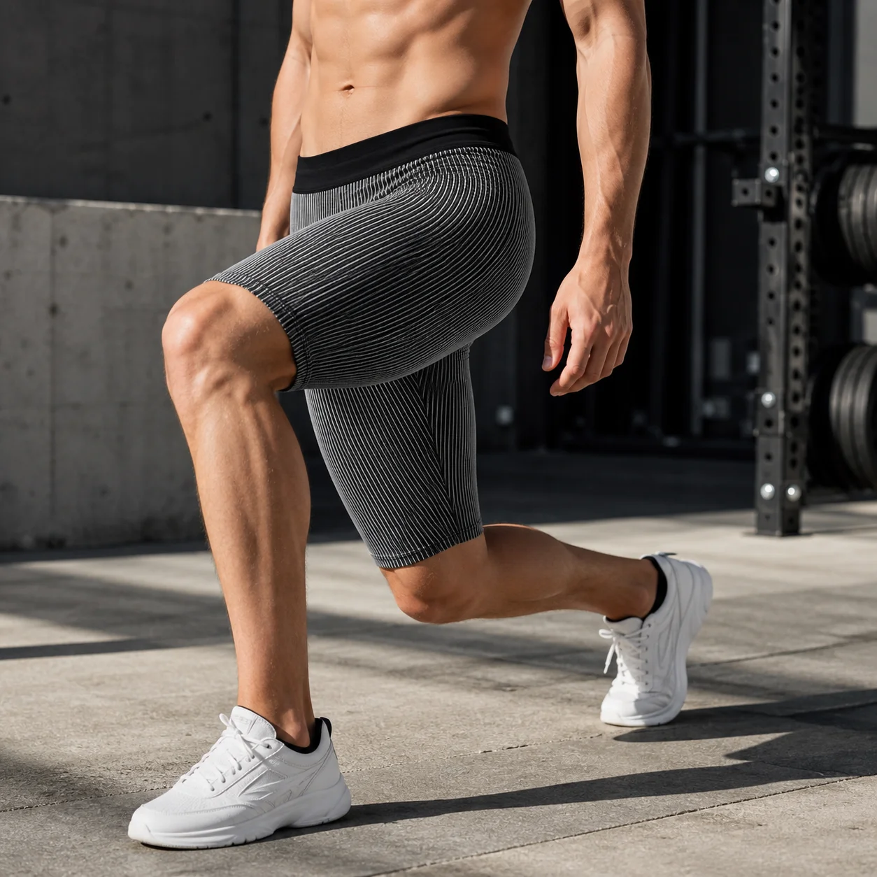 Men Running Shorts Quick Dry Compression Sport Shorts Phone Pocket Water Bottle Pocket Red Stripe
