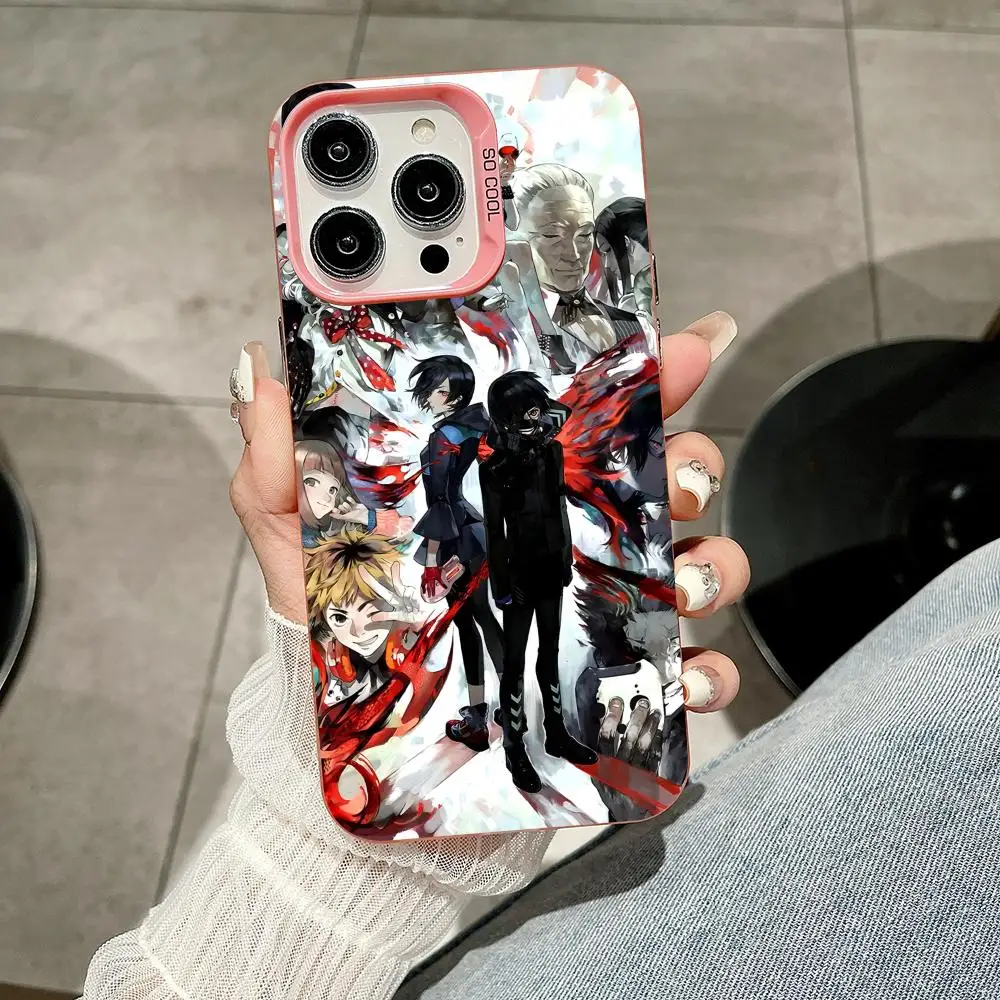 أنيمي طوكيو الغول قضية الهاتف المحمول آيفون 17 16 15 14 13 12 11 X XR XS 8 7 برو ماكس زائد غطاء غطاء وردي شفاف جميل