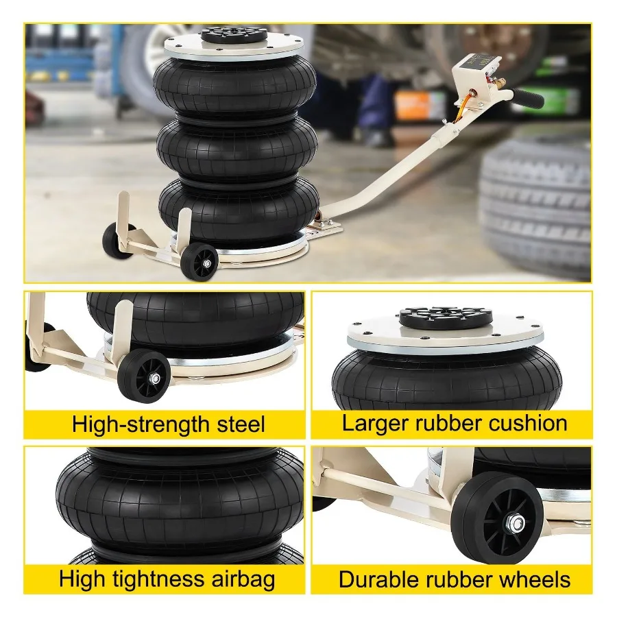 Pneumatic Jack 5 Ton 11023 lbs Triple Bag Air Jack Lifting Height 6.3-15.75 Inch Inflatable Car Jack with Long Handle Lifter Pn
