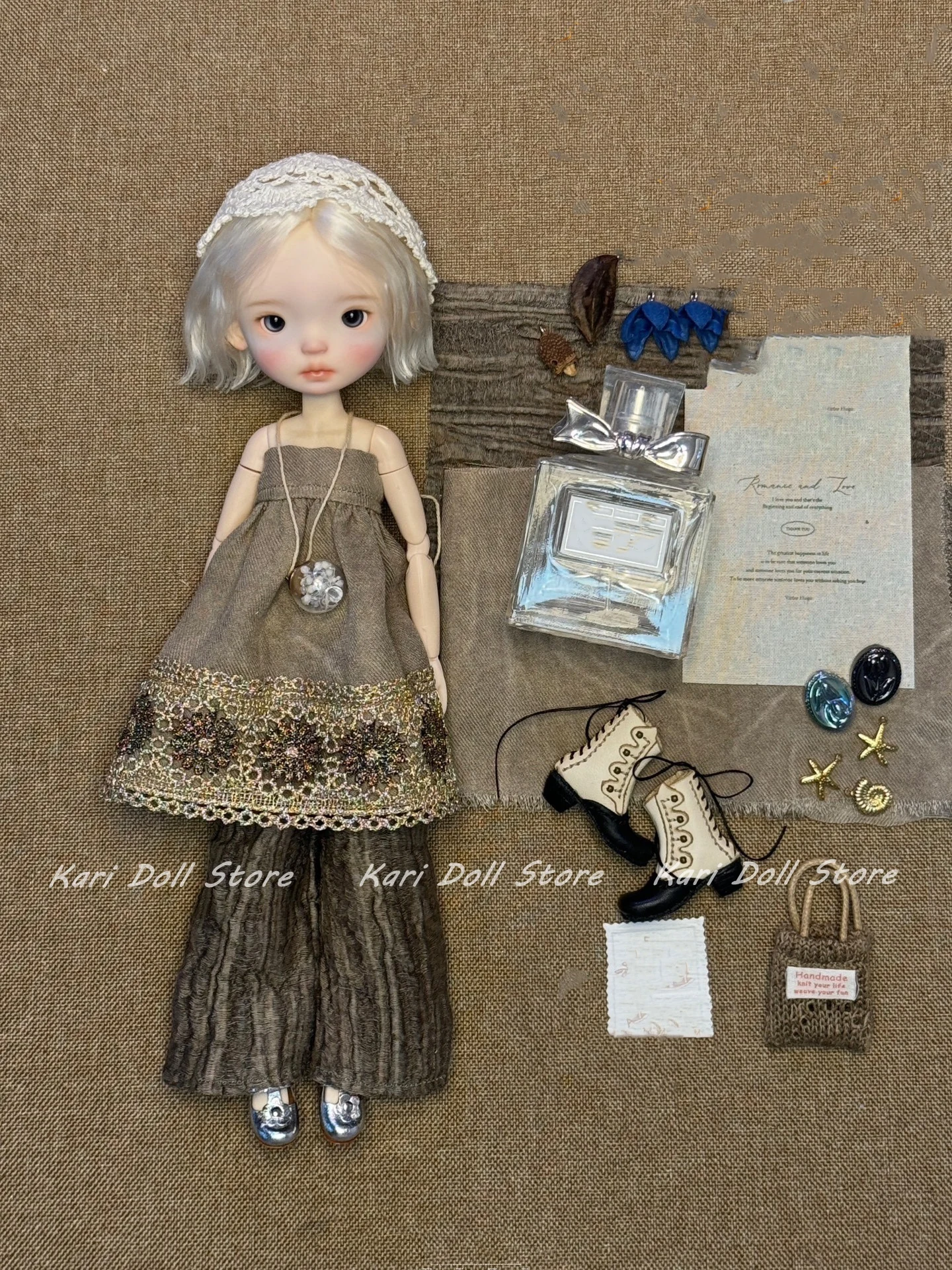 

Kari Doll Одежда и юбки Кофейный цвет текстурированный тканевый топ и брюки комплект для куклы Landazz Landoudou
