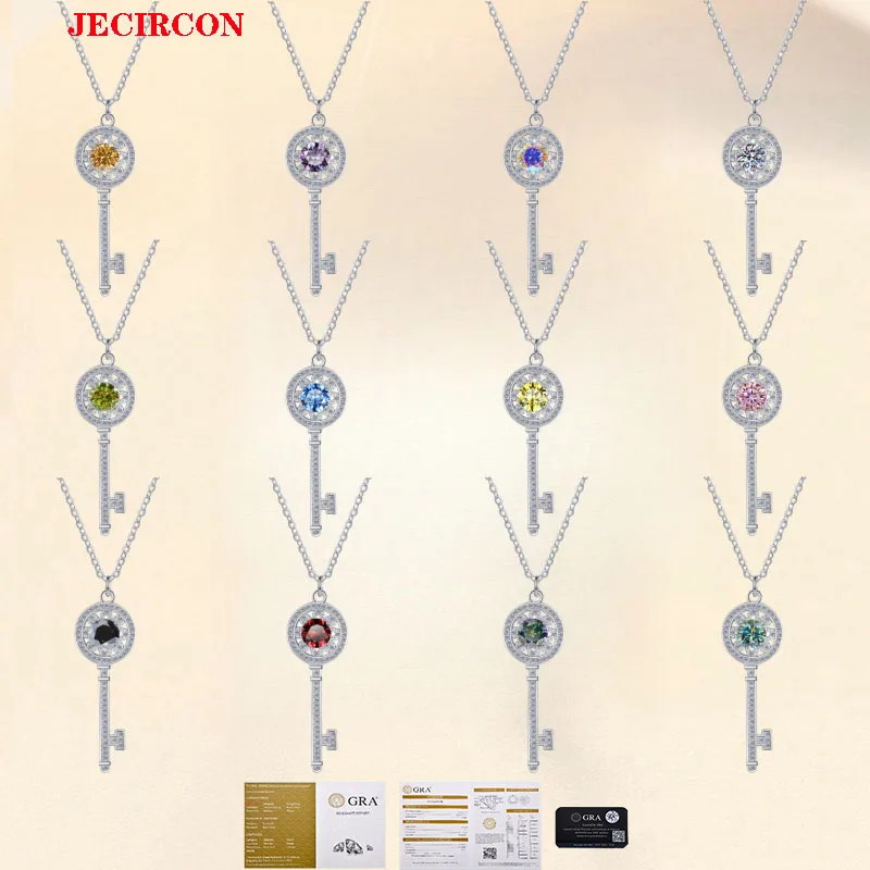 

JECIRCON S925 ожерелье из стерлингового серебра модное легкое роскошное супер вспышка красочный 1 карат муассанит ключ кулон ювелирные изделия с GRA