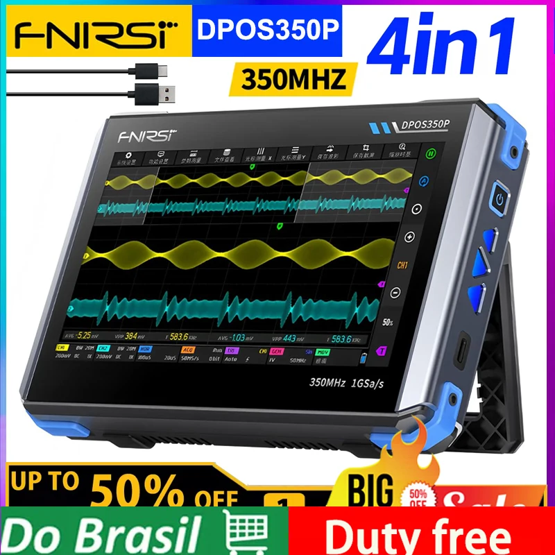FNIRSI DPOS350P 4in1 اللوحي راسم الذبذبات 2 قناة 350 ميجا هرتز مولد إشارة 50 ميجا هرتز ، محلل الطيف ، محلل استجابة التردد
