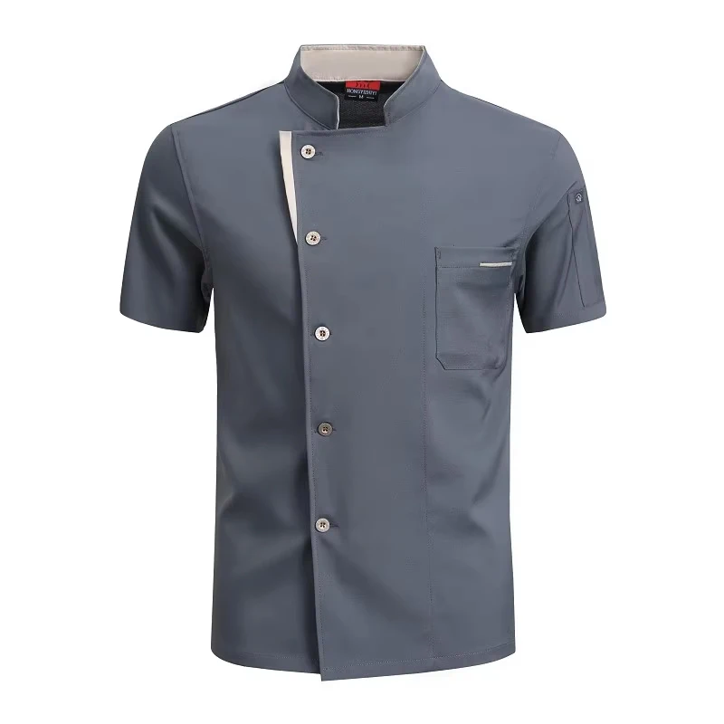 Zomer koksjas restaurant keuken chef-kok werkuniform ober shirt food service kookjas kapper catering bakkerij overall