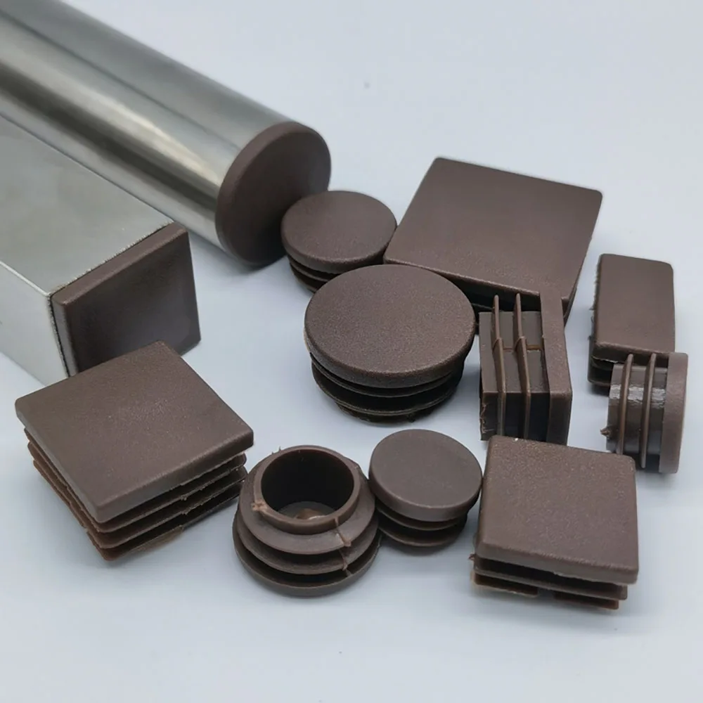 4-8pcs Square Round Steel Pipe Blanking Plug Brown Plastic Dust Cover Table Chair Leg Foot Cap Shock Absorbing Floor Protector