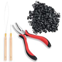 Neitsi Microlinks Hair Extensions Kit Threader Pulling Hook & Pliers & 200PCS Silicone Rings One Set For Beads Hair Extensions