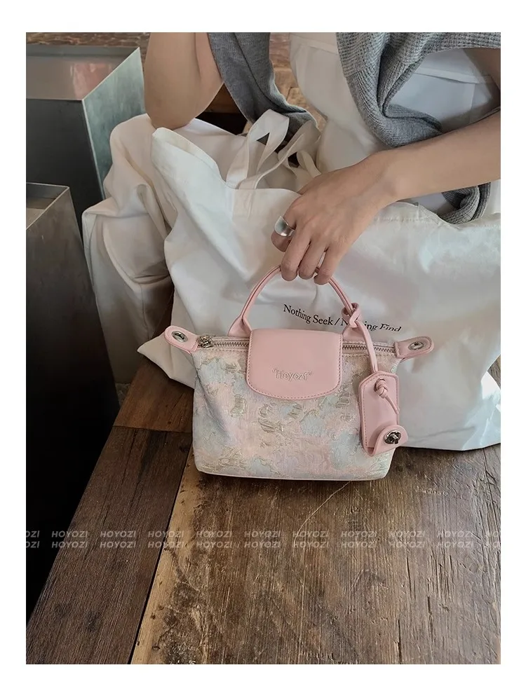 Ladies Mini hand-held dumpling pink bag, one shoulder, summer crossbody bag
