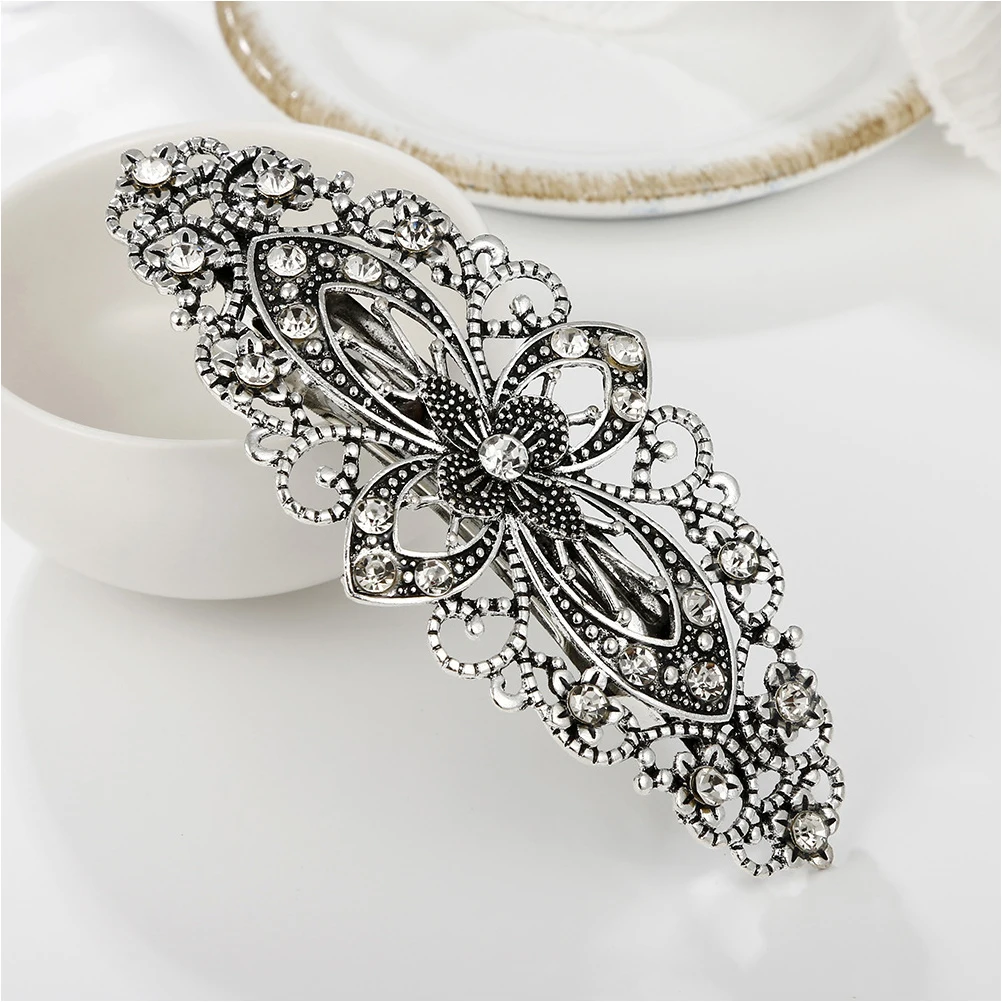 

2Pcs Vintage Flower Hair Clips Crystal Decorative Barrettes Metal Accessories for Women Girls Hair Styling Daily Occasions Retro
