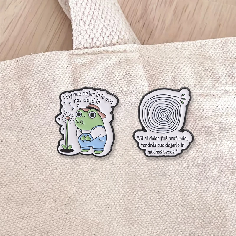 Hay Que Dejar Ir Lo Que Nos Dejo Ir Frog Enamel Pin Healing Spanish Quote Brooch Backpack Lapel Badge Jewelry Gift For Friend