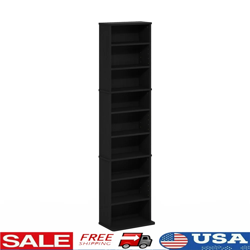 

9-Shelf Multimedia Storage Tower Rack with Adjustable Shelves CDs DVDs Books Video Games Compact Design Wall Mount Kit