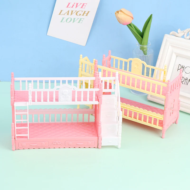 인형 집 침실 시뮬레이션 이층 침대 9-11 인치 인형 Playset 장난감 무작위 색상