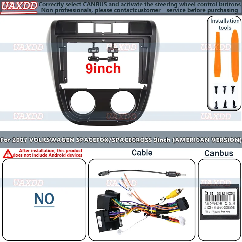 2Din Car Interior stereo radio Android For 2003-2009 VOLKSWAGEN SPACEFOX SPACECROSS 9INCH frame Kit fascia cable harness adapter