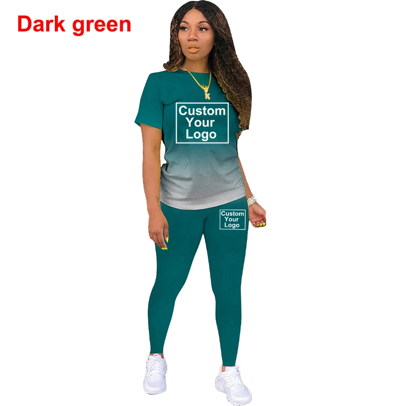 Damen Casual Sports DIY bedruckte T-Shirt und Hose Set zweiteilige Sportswear Jogging anzug anpassen Sie Ihr Logo 8 Farben