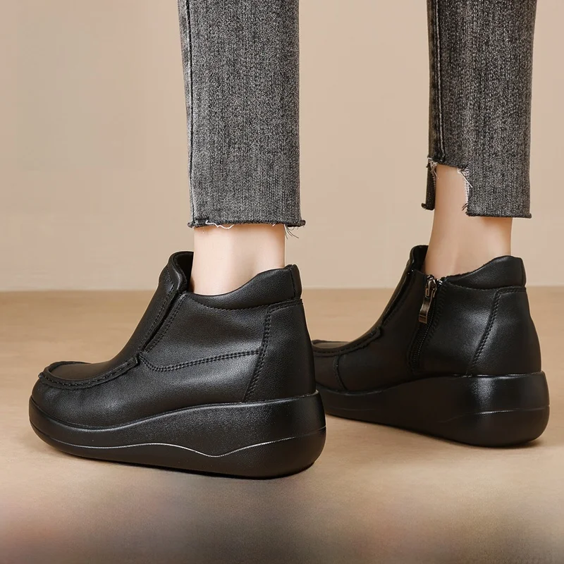 

Женские зимние высокие ботинки на танкетке, повседневные, универсальные, дышащие, с подкладкой из флиса, теплые, до середины икры, черные