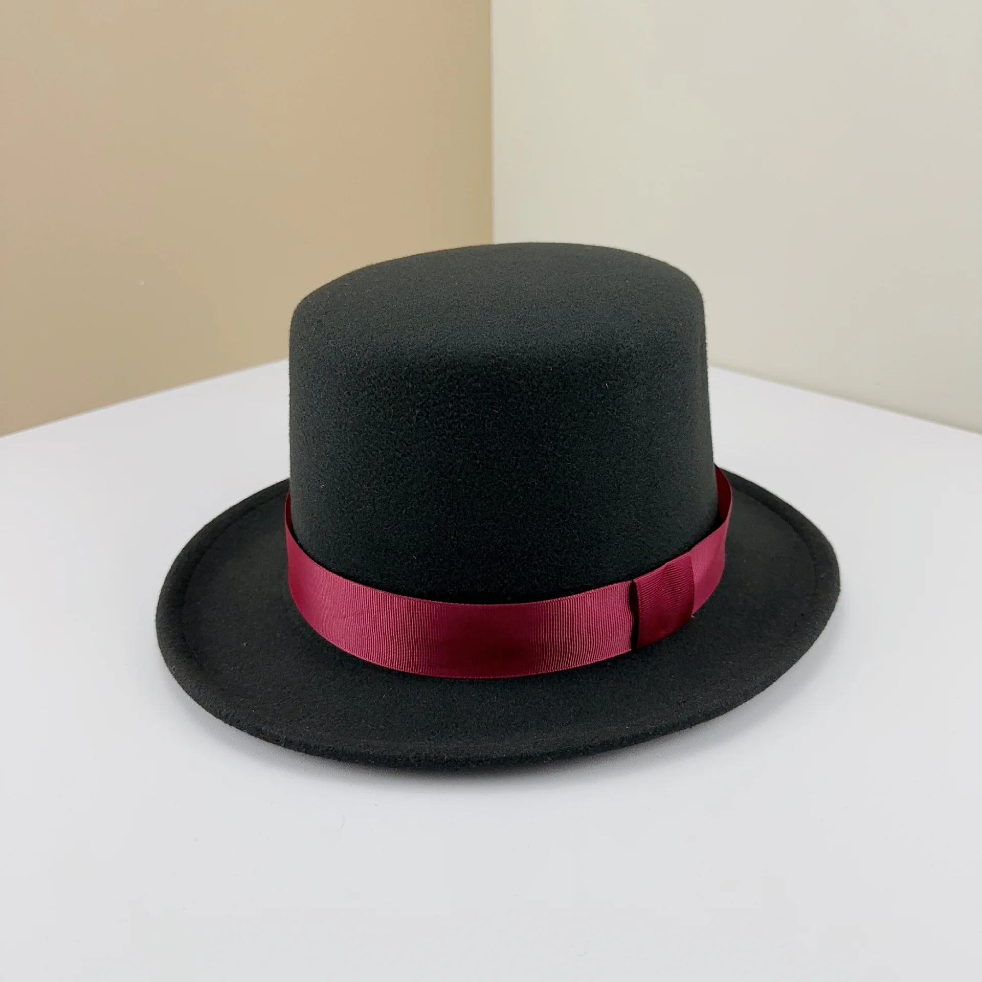 Homens Fedoras Lã Magia Chapéu alto, Britânico Preto Top Jazz, Masculino Corte Cavalheiro Chapéu de feltro liso, Webbing Sombrero De Copa, Britânico