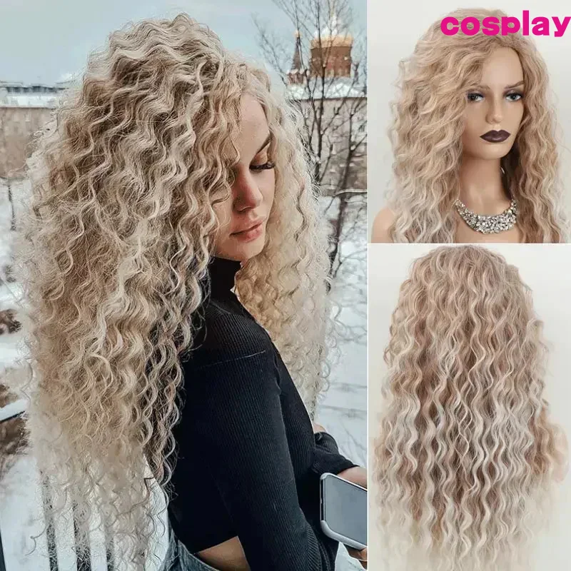 Charming Party Wig Women'S Fashion Long Curly Hair Wigs Brown Ombre Synthetic Curls Wavy Hair Female Loose Deep Wave Wig Peluc C