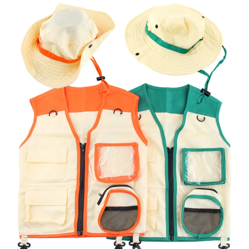 Children Toys Kids Nature Outdoor Adventure Cosplay Costume Boy Explorer Vest + Hat Toy Set (Suitable for 3-7 Years Old Wear)