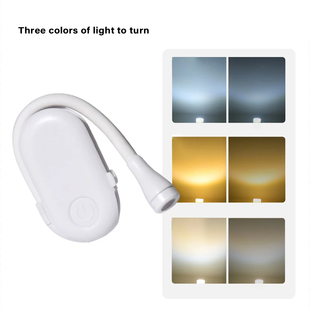 Recarregável Eye Caring LED Book Light, Brilho Ajustável, 3 Temperaturas de Cor, Carregamento USB, Clip On Lamp, Novo, 2024