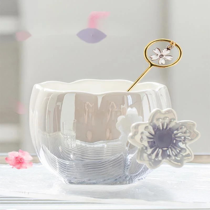 Cherry Blossom Ceramic Mug HighQuality Lovely Design for Girls Household Coffee Tea Cup with Spoon Ideal Gift