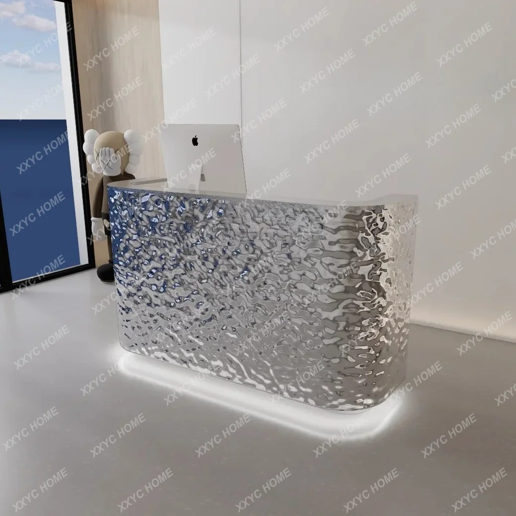 A Stainless Steel Checkout Page Curved Water Ripple Bar Beauty Salon Type Commercial Reception Desk