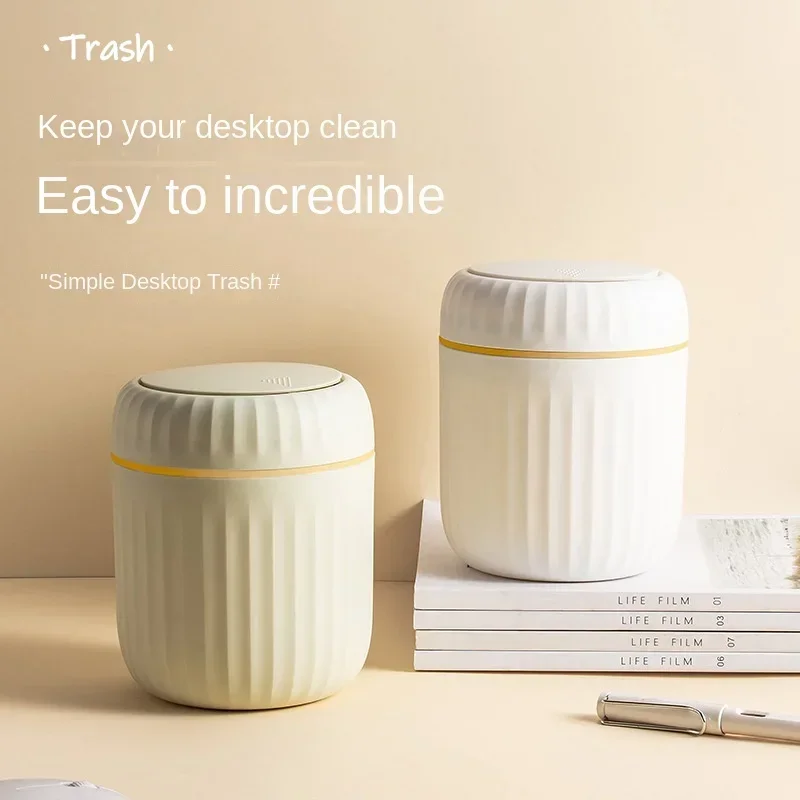 Mini Desktop Trash Can with Lid Garbage Waste Bin Organizer Bedroom Office Desk Storage Box Made Durable Plastic Home Supplies