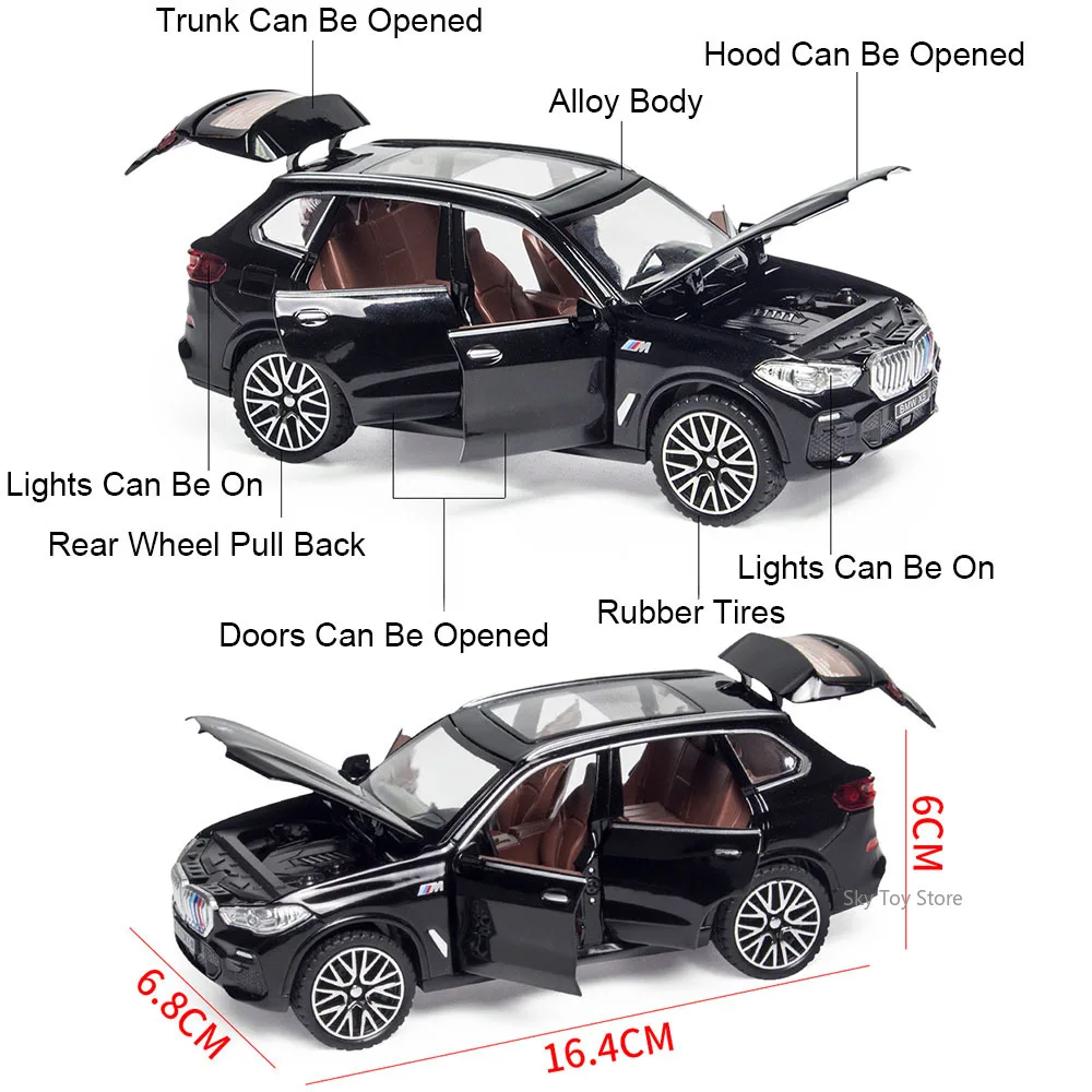 Scala 1:32 X5 X3M pressofuso in lega modello di auto in miniatura giocattoli suono luce tirare indietro 6 porte aperte veicolo per fidanzati raccogliere regalo