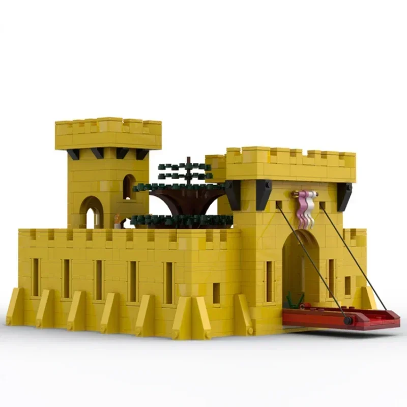 Clássico castelo amarelo tijolos fortaleza militar medieval stronghold cavaleiro arquitetura blocos moc tijolos modulares castelo keepChri