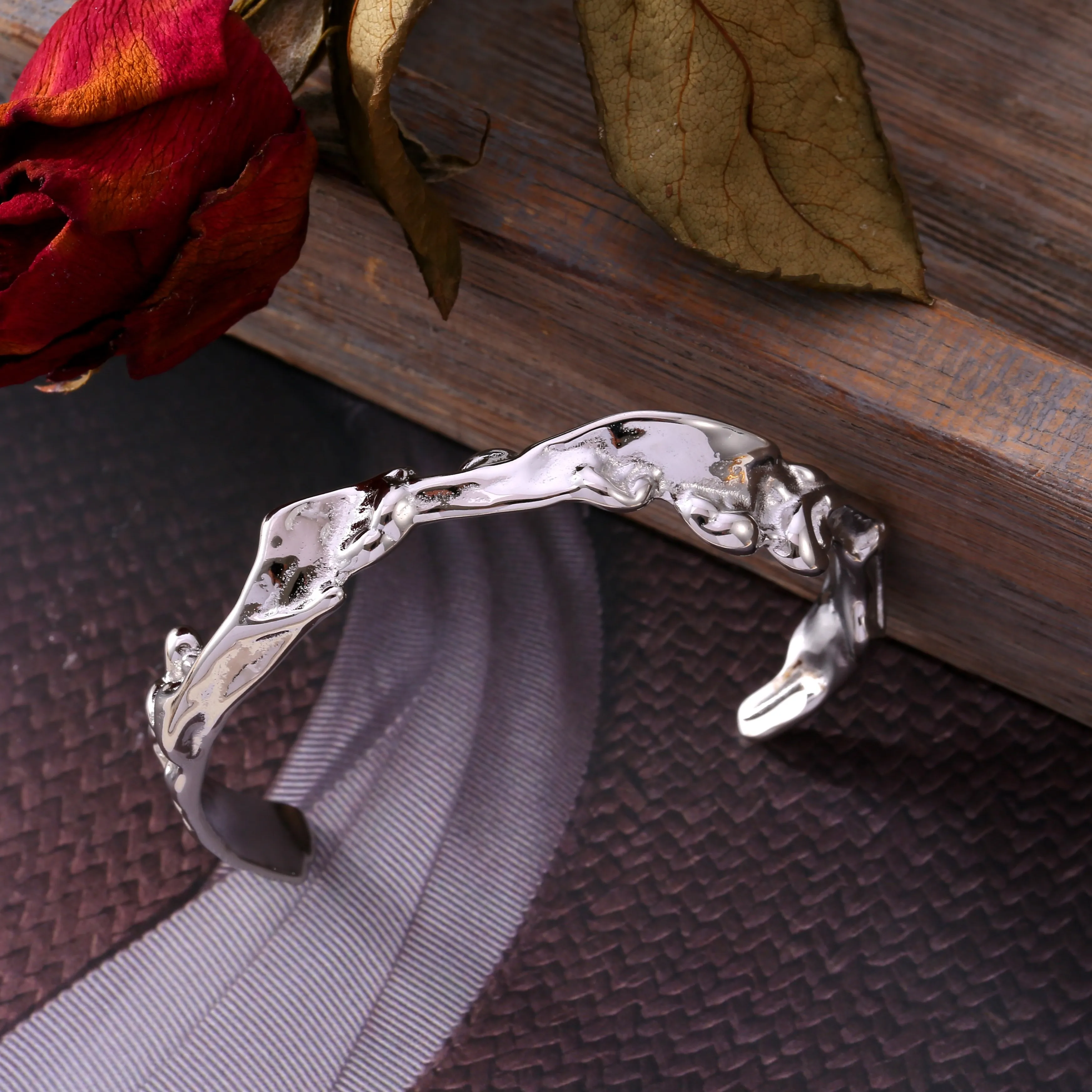 316L الفولاذ المقاوم للصدأ سوار أساور للنساء 18K مطلية بالذهب لا تشويه المرأة أساور اليد مثل موجة على المعصم الكفة الإسورة #3