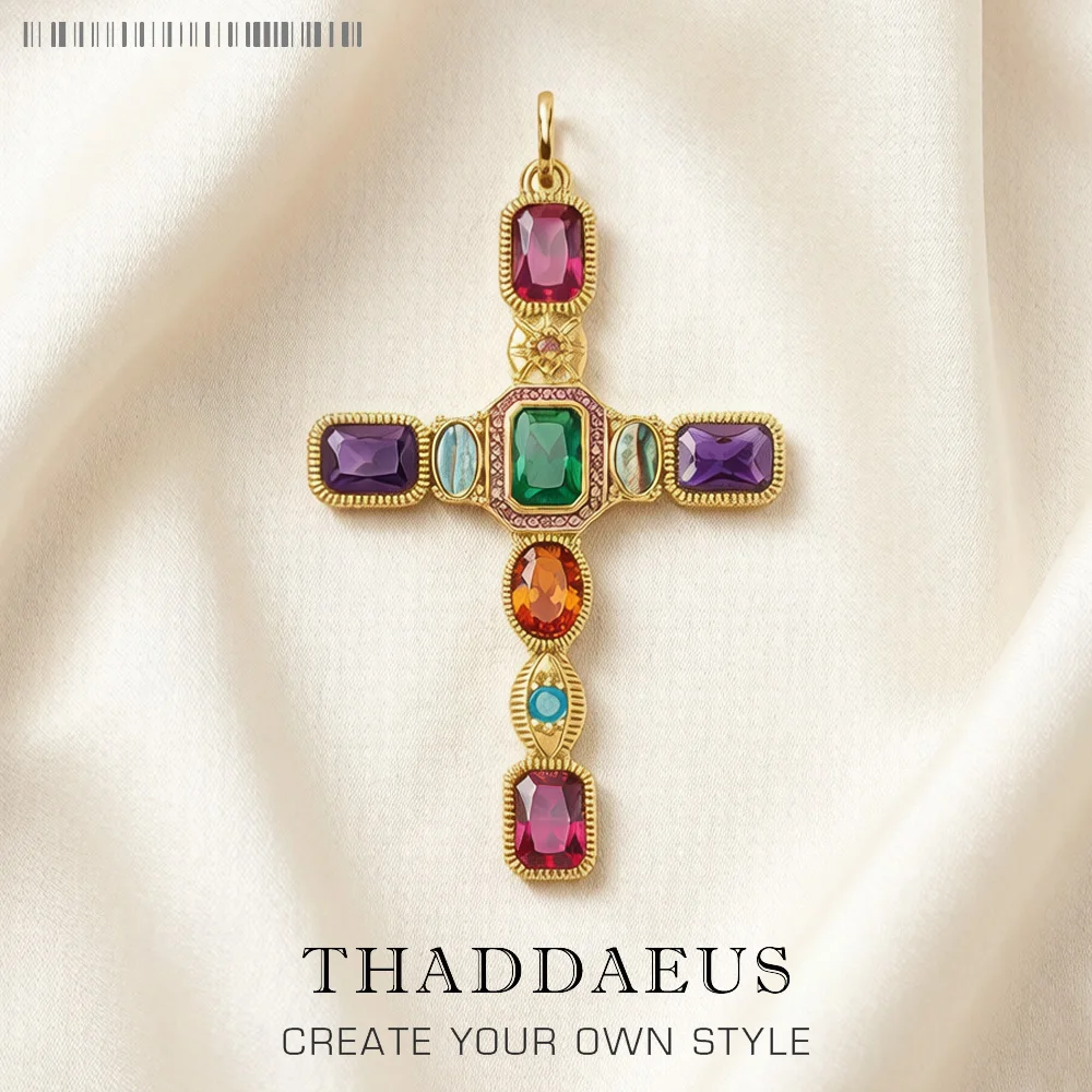 

Золотой красочный кулон с крестом, новые модные украшения, европейский винтажный подарок из стерлингового серебра 925 пробы для женщин