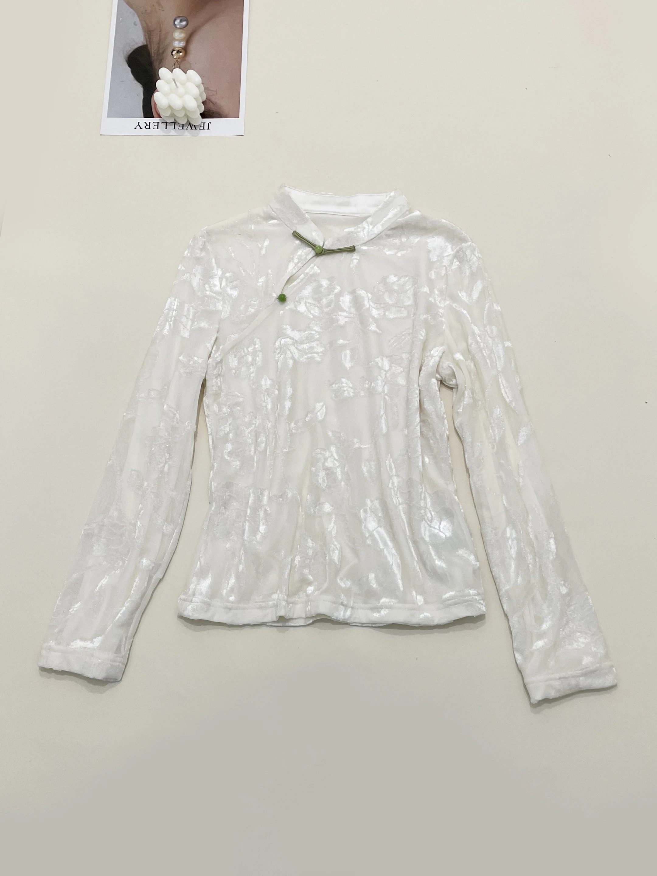 

Элегантная женская рубашка в китайском стиле с длинным рукавом, приталенная, из полиэстера, с воротником-стойкой, на пуговицах, с цветочной вышивкой, универсальный топ