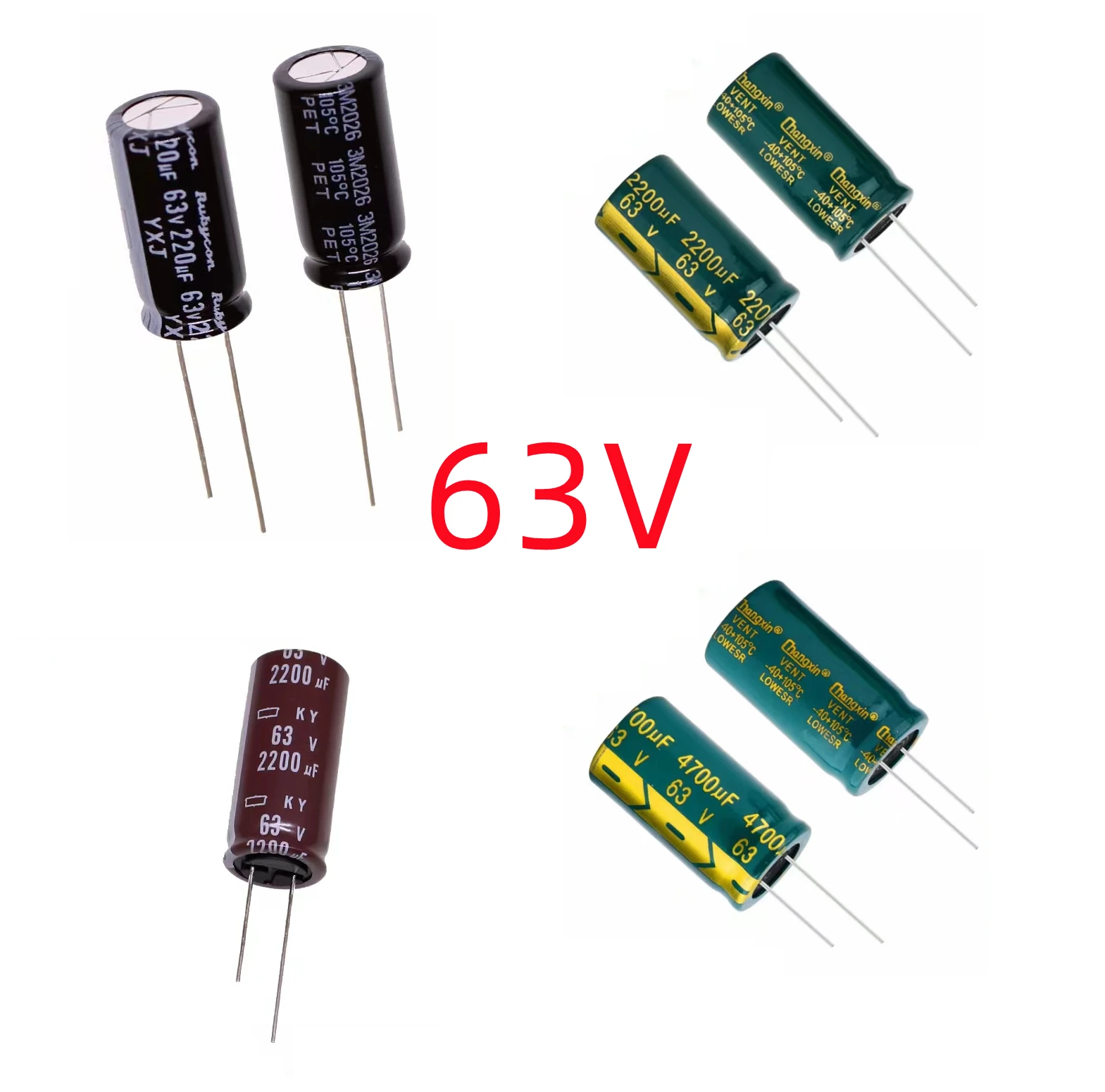 63V DIP wysokiej częstotliwości aluminiowy kondensator elektrolityczny 1uF 2.2uF 4.7uF 6.8uF 10uF 15uF 22uF 33uF 47uF 56uF 68uF 82uF 100uF 120uF
