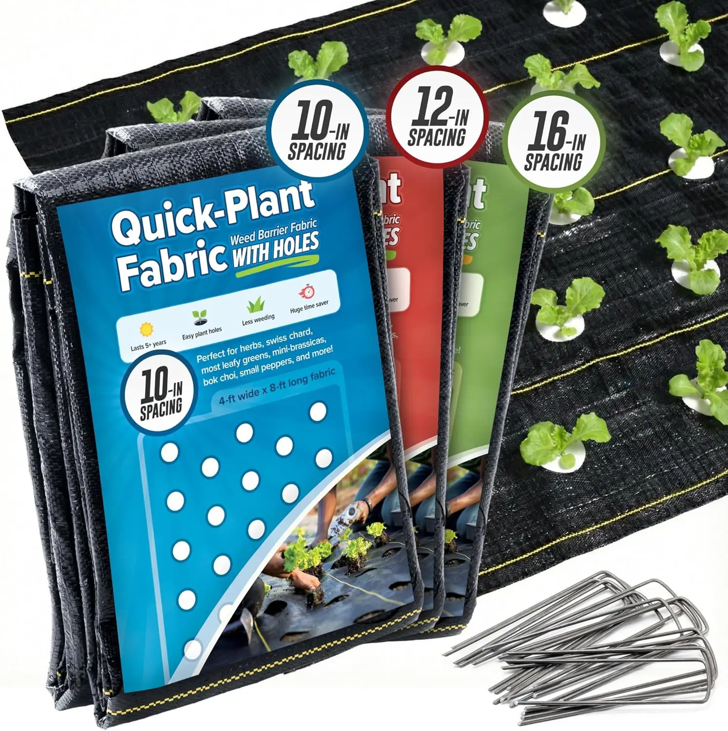 Quick-Plant   , Garden Weed Barrier, 4ft x 8ft, 3.2 oz Polypropylene, Pre-Burned Planting Holes, 5-Year UV Protection (V