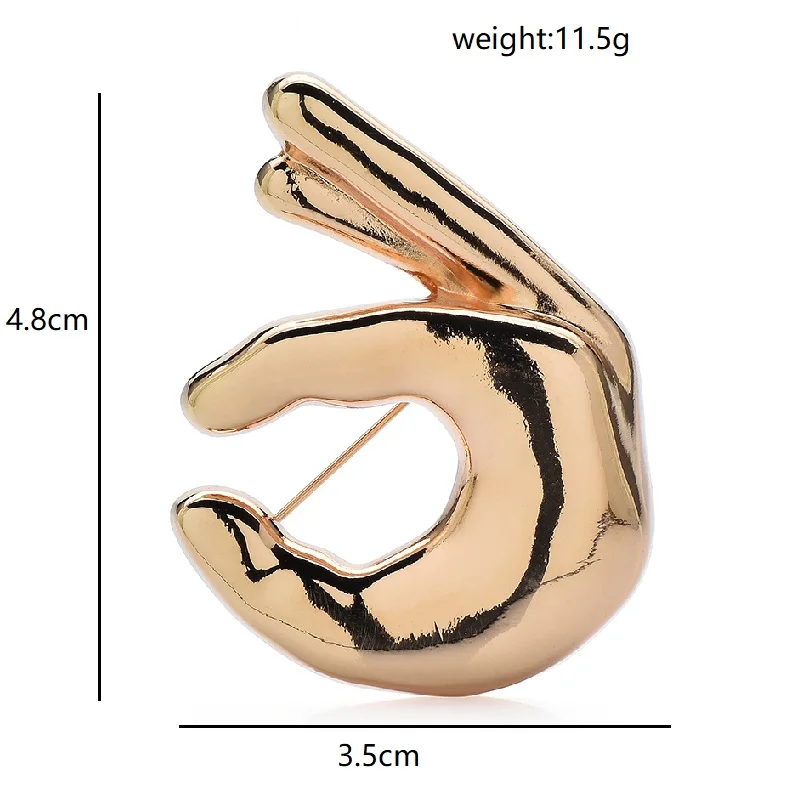Wuli&baby Metal Hand Brooches For Women Men 2-color OK Gesture Figures Party Casual Brooches Pins Gifts