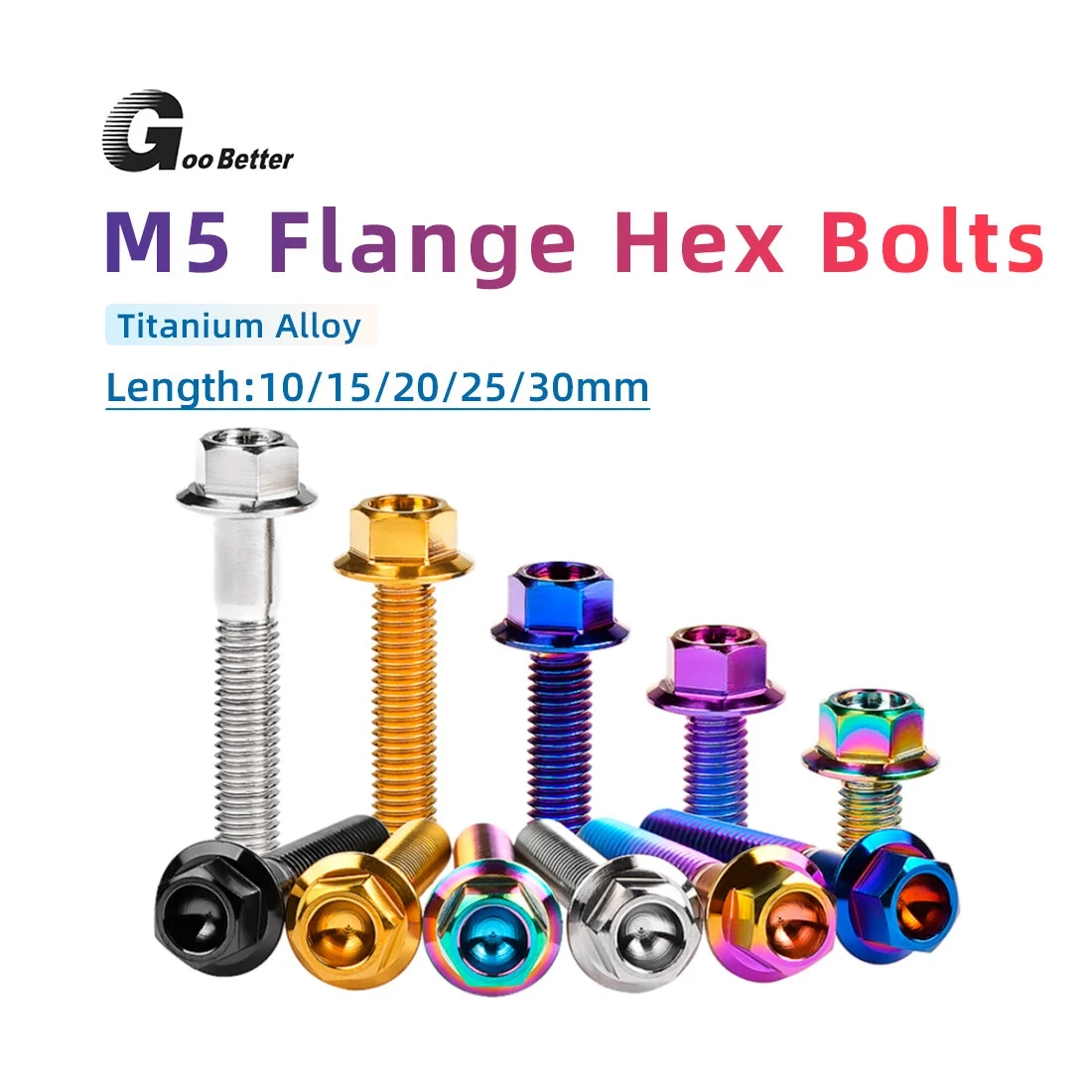 

5Pcs M5x10/15/20/25/30mm Titanium Bolts Flange Hex Screws for Motorcycle Modification