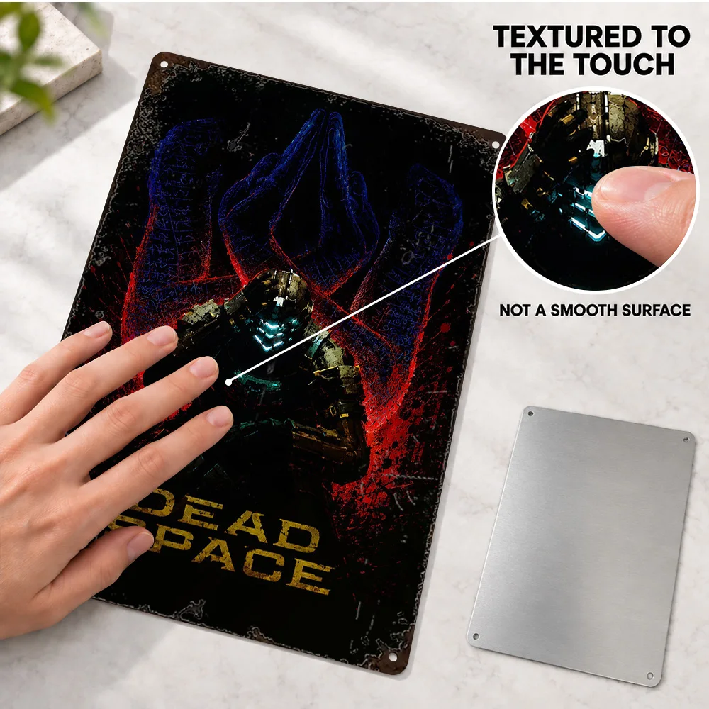 Dead Space Isaac Clarke Aluminum Poster Personalized Metal Sign Armored Engineer Red Glow Illustration Wall Art For Gaming Room