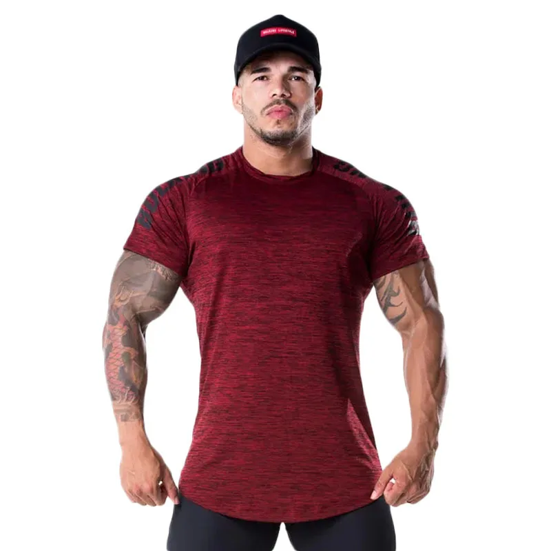 Fashion Breathable Muscle Fitness Men\'s Training Elastic T-Shirt Running Sports Quick Dry Short Sleeve Top Factory Direct Sales