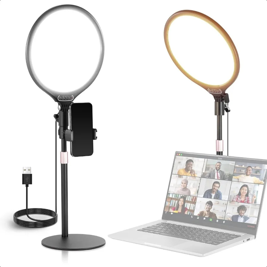 

NEEWER Basics 10.5 Desk Ring Light with Stand Phone Holder Timer 30006500K Full Screen 15W LED Selfie Panel Lighting for iPhone