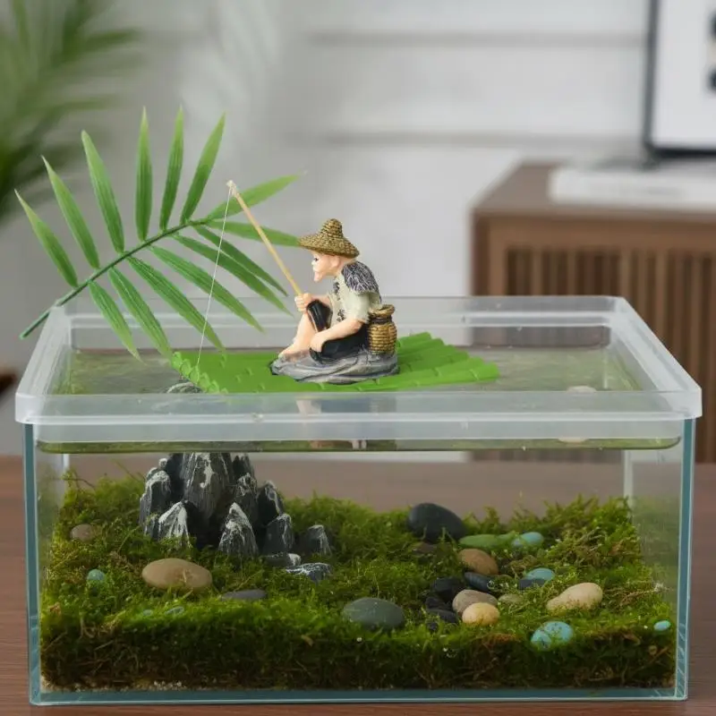 Floating Bamboo Raft Fishing Ornament Feeding Platform For: Miniature Landscape Garden Statue Outdoor