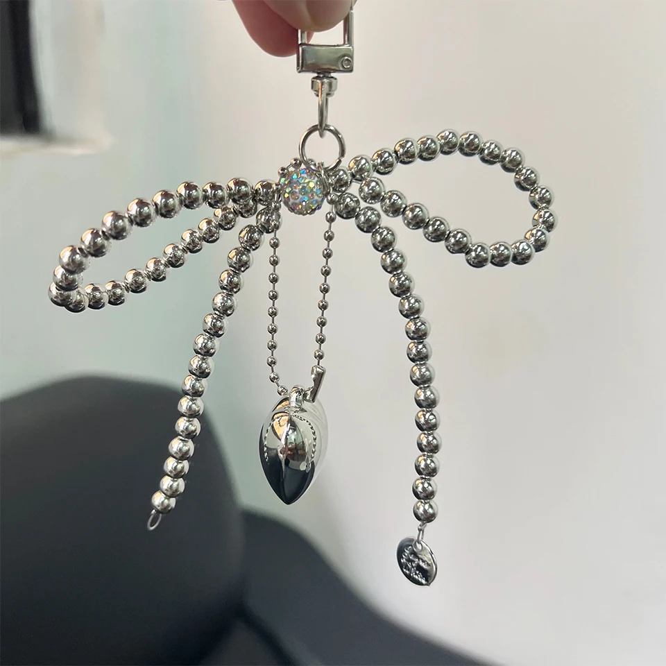 ZAKOL Delicate Beaded Key Chain White Pearl Bow Keychain Decoration For Bags Phones Korean Fashion Accessories