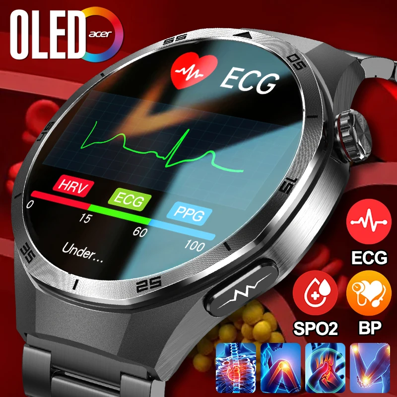 

New For Huawei ECG+PPG AMOLED HD Smart Watch BP Blood Oxygen Uric Acid Blood Fat Temp Accurate Health Monitor BT Call Smartwatch