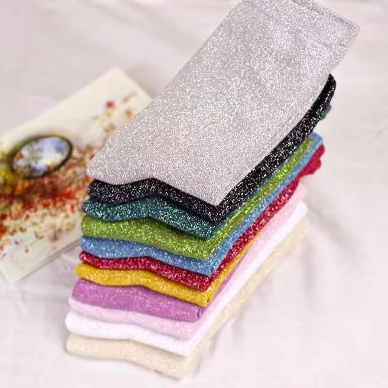 

Korean fashion gold and silver knitted women's socks summer trend breathable thin color bright high-quality cool socks