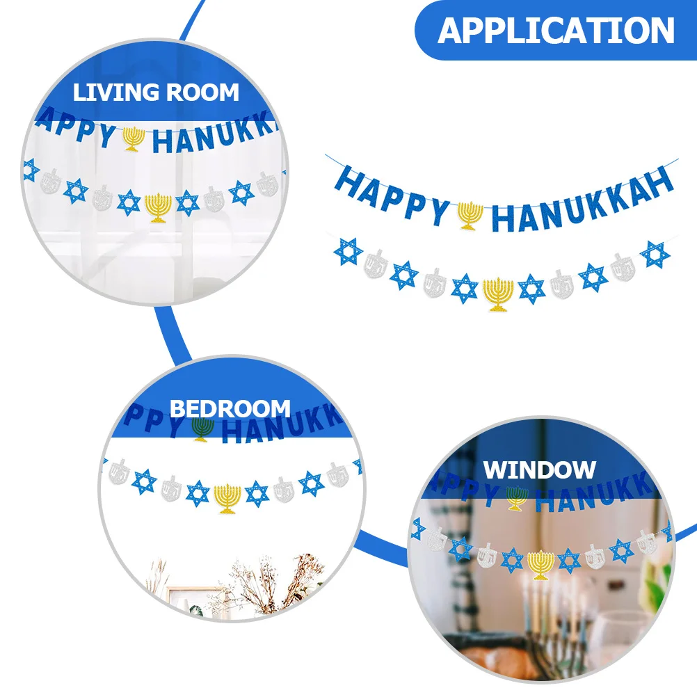 

2pcs Star Of David Menorah Hanukkah Banner Holiday Party Decor Hanging Decoration For Home Classroom Outdoor Indoor Use