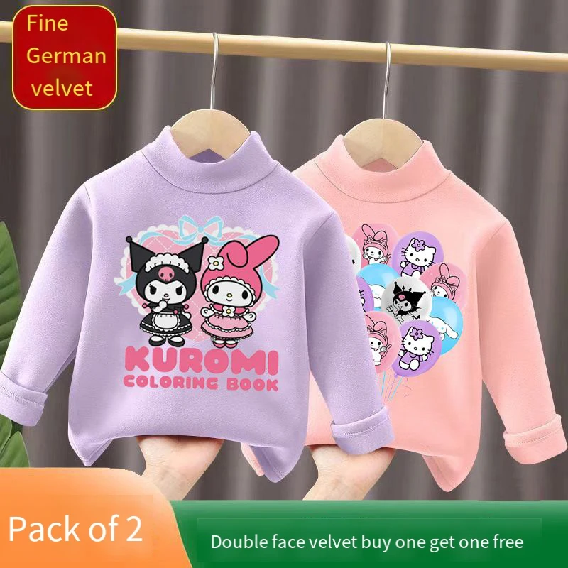 New Sanrios Girl Double Sided Delong Bottoming Shirt Kuromi Autumn Winter Long Sleeves T-Shirt Child Inner Wear Warm Clothes