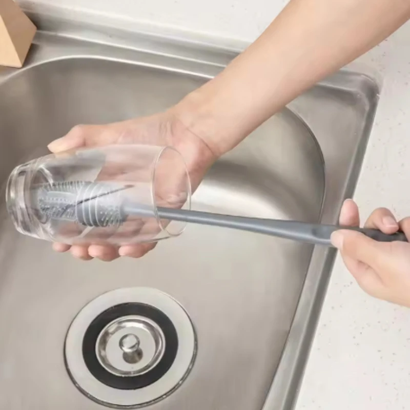 Long Handle Silicone Cup Brush Kitchen Glass Cleaner Durable Wineglass Bottle Scrubber Drinkware Cleaning Tool