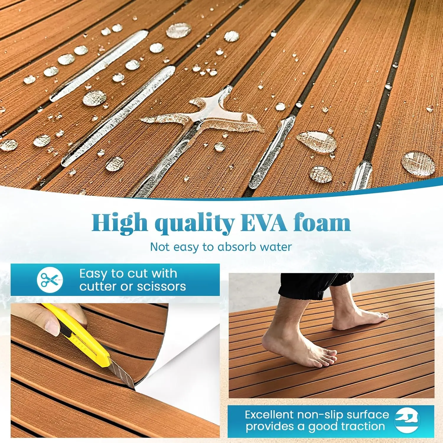 2400 * 1200 * 5 mm EVA Faux Teak Foam Decking Sheet Samoprzylepna mata na pokład jachtowy Akcesoria do łodzi Marine Antypoślizgowa podkładka podłogowa Seadoo