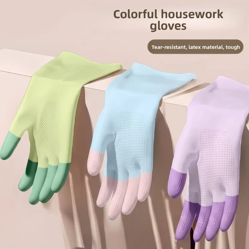 Thick Rubber Latex Dishwashing Gloves Women Waterproof Durable Kitchen Laundry Vegetable Washing Household Cleaning Gloves