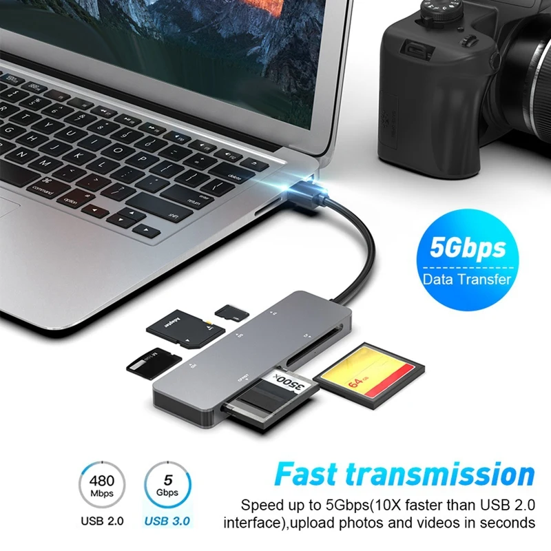 5 In 1 Multi Memory Card Reader OTG Adapter Supports SD/TF/MS/CF/XD Card Reader For Computer PC Laptop 1 PCS