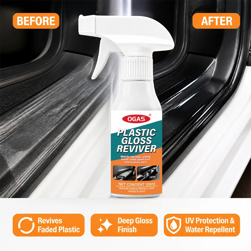 OGAS Car Plastic Gloss Reviver 120ml Restore Faded Exterior Plastic Trim UV Protection Water Repellent For Side Step Running